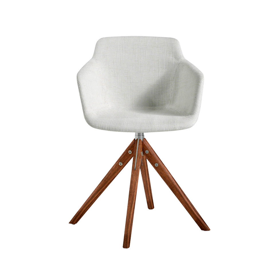Silla giratoria de tela beige y madera de nogal Angel Cerdá