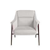 Sillón tapizado blanco con estructura de acero marrón