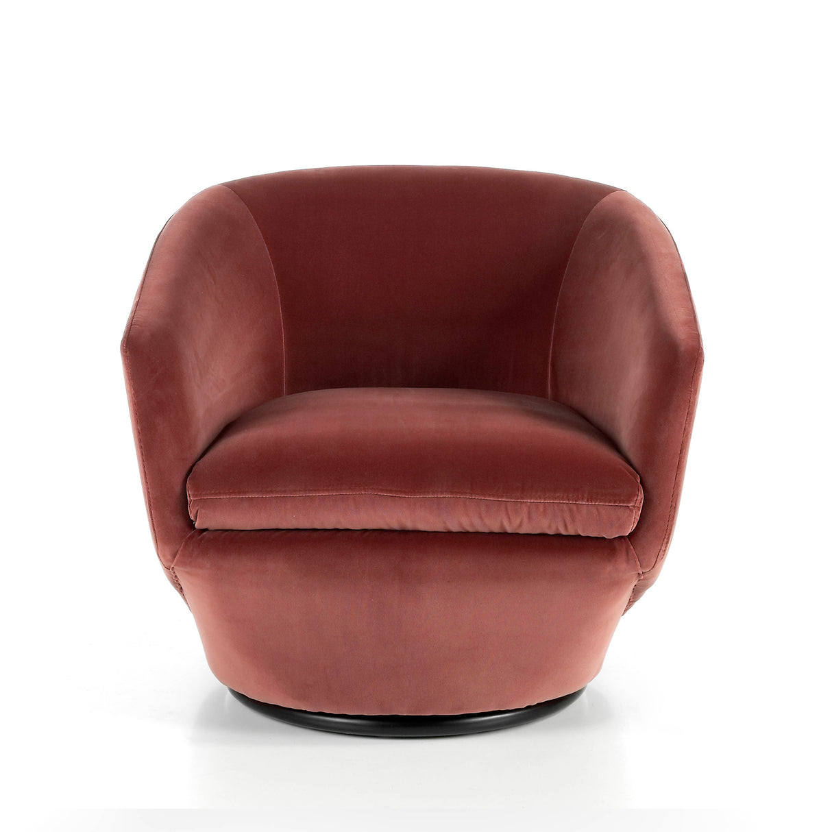 Sillón giratorio tapizado en terciopelo de color melocotón de Angel Cerdá