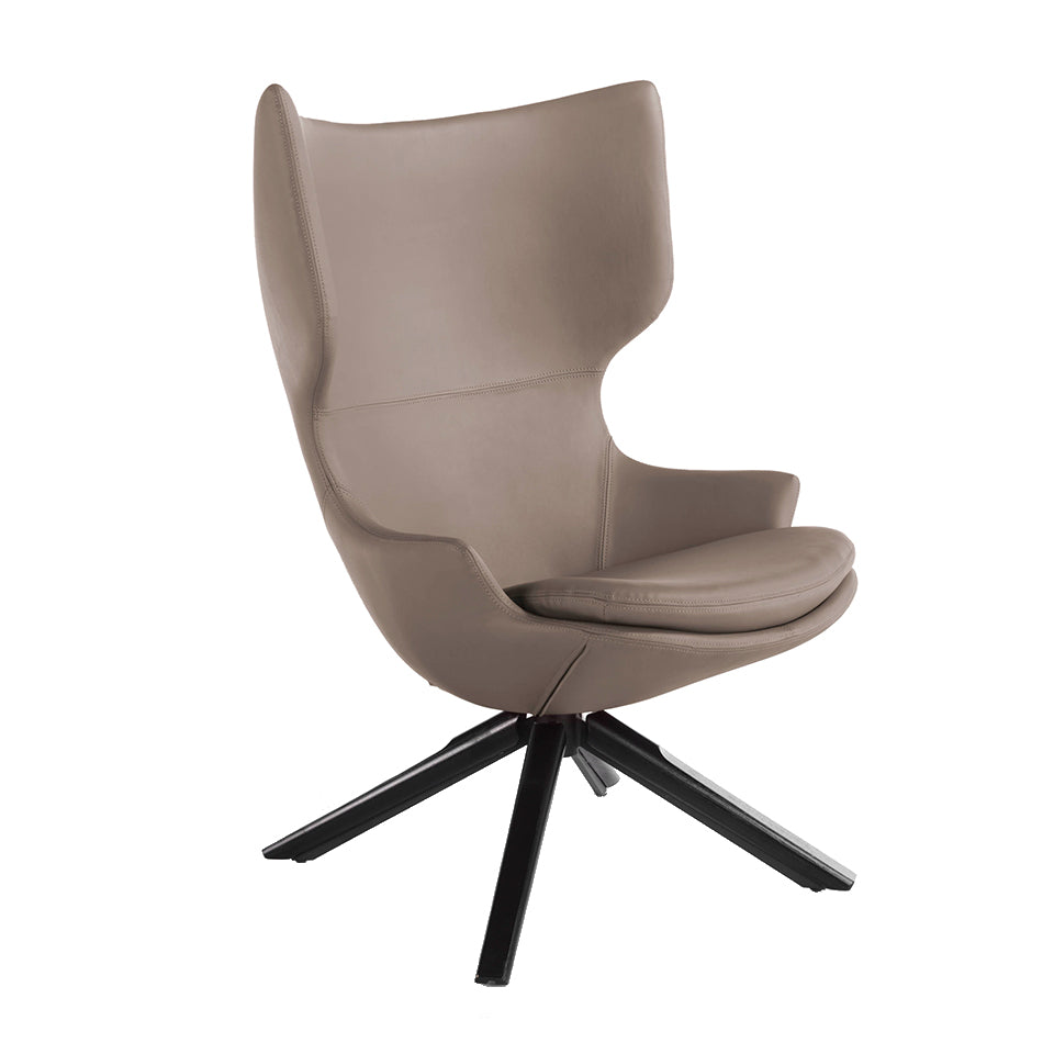 Silla giratoria de madera de Wenge Angel Cerdá - Piel ecológica Mink y cojín en el asiento