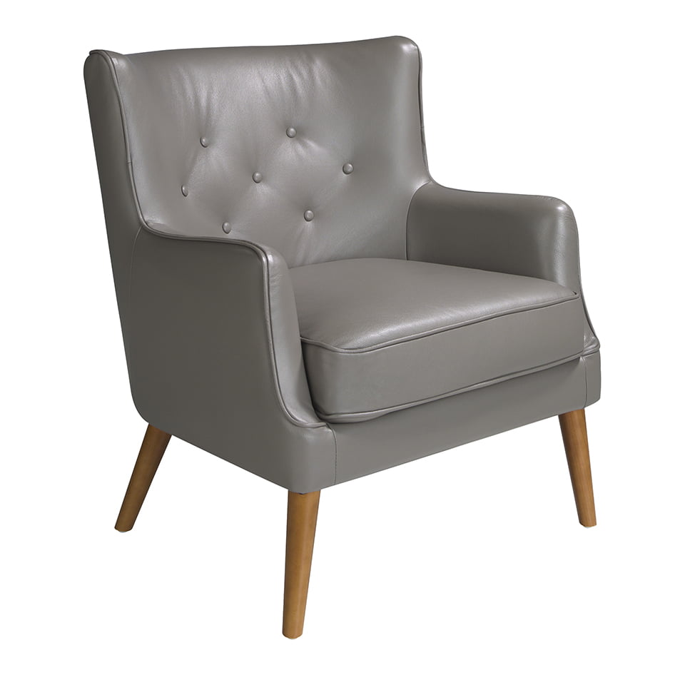 Sillón Chester de piel gris oscuro con estructura de madera de nogal de Angel Cerdá