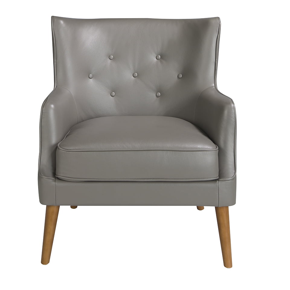 Sillón Chester de piel gris oscuro con estructura de madera de nogal de Angel Cerdá