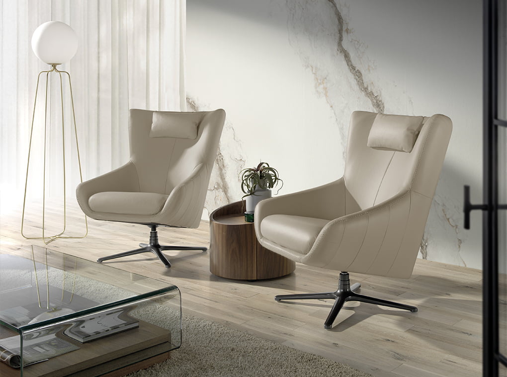 Sillón giratorio de piel con cojín desmontable Angel Cerdá