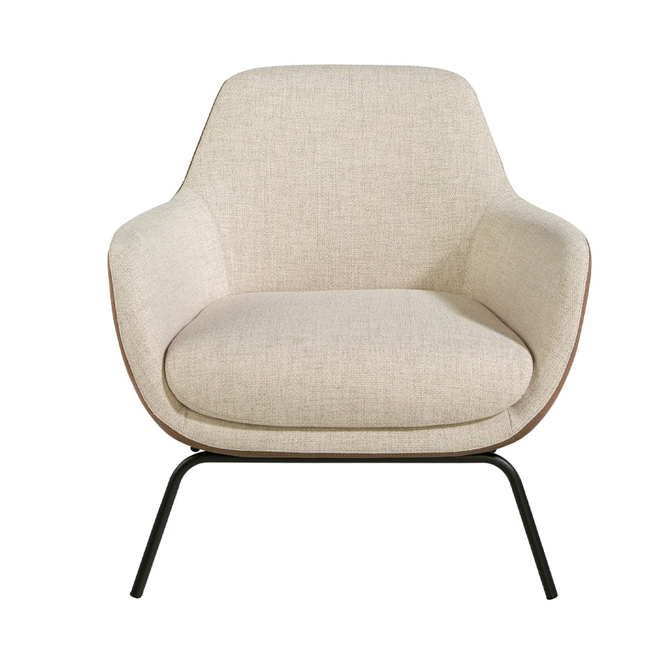 Sillón tapizado con material textil y piel ecológica con estructura de acero negro