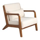 Sillón tapizado blanco con brazos de nogal