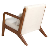 Sillón tapizado blanco con brazos de nogal