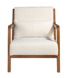 Sillón tapizado blanco con brazos de nogal
