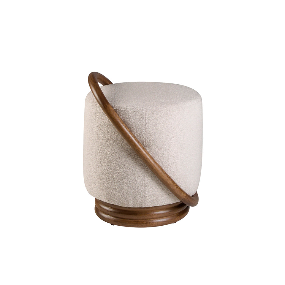Taburete blanco tapizado con madera de nogal Angel Cerdá.