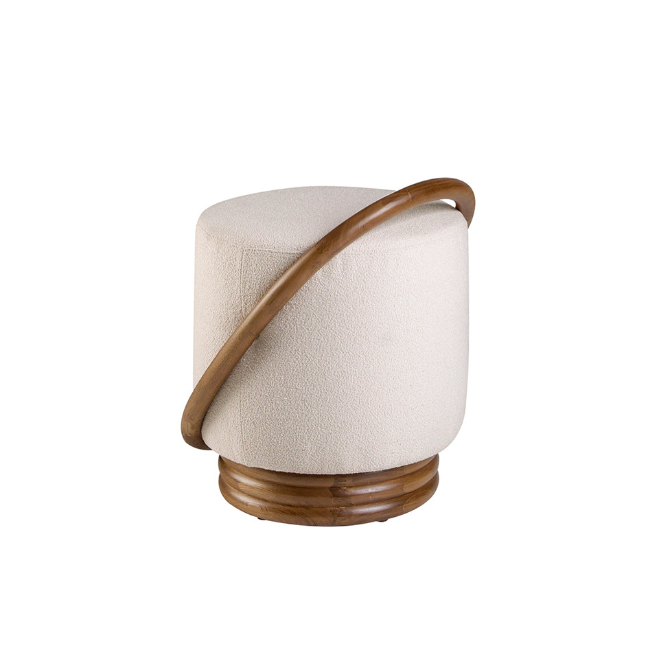 Taburete blanco tapizado con madera de nogal Angel Cerdá.
