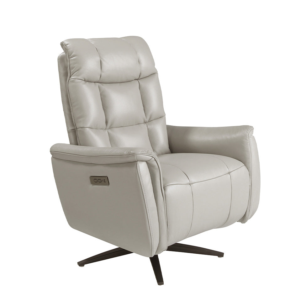 Sillón giratorio de piel gris con mecanismo eléctrico de relajación