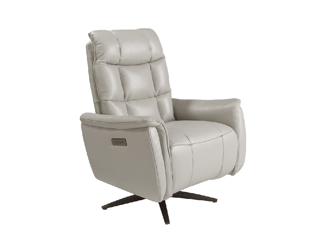 Sillón giratorio de piel gris con mecanismo eléctrico de relajación