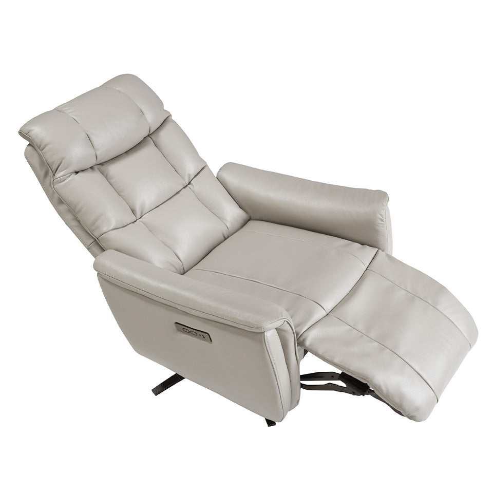 Sillón giratorio de piel gris con mecanismo eléctrico de relajación