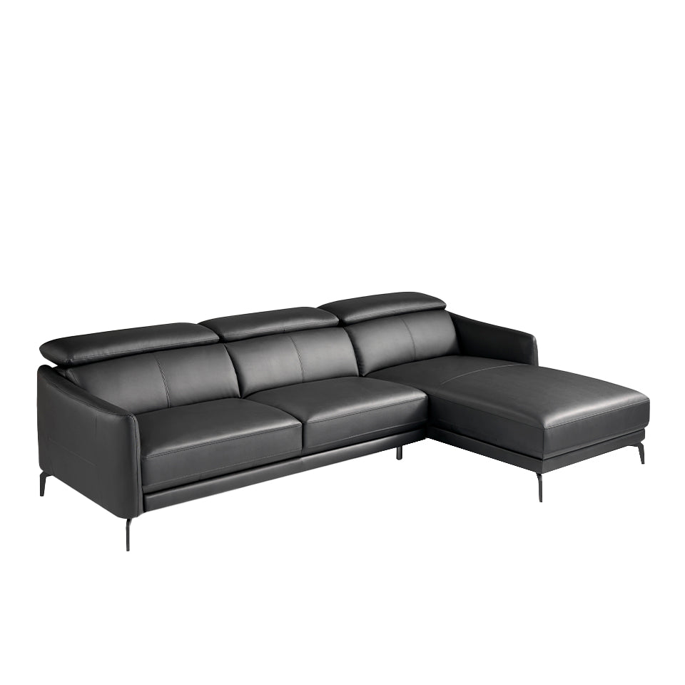 Sofá con chaise longue de cuero negro de vaca Angel Cerdá