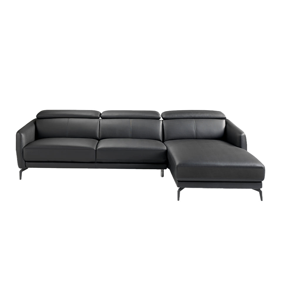Sofá con chaise longue de cuero negro de vaca Angel Cerdá