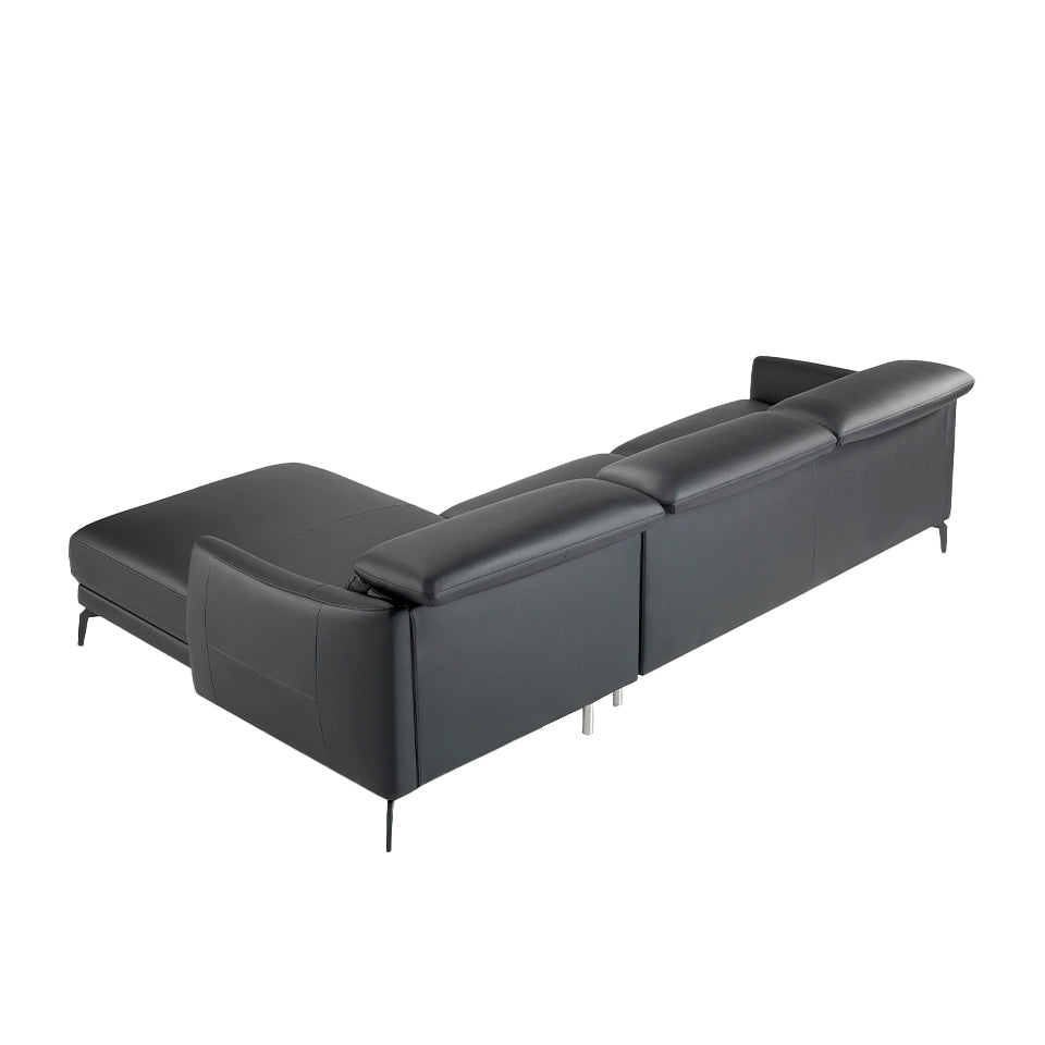 Sofá con chaise longue de cuero negro de vaca Angel Cerdá
