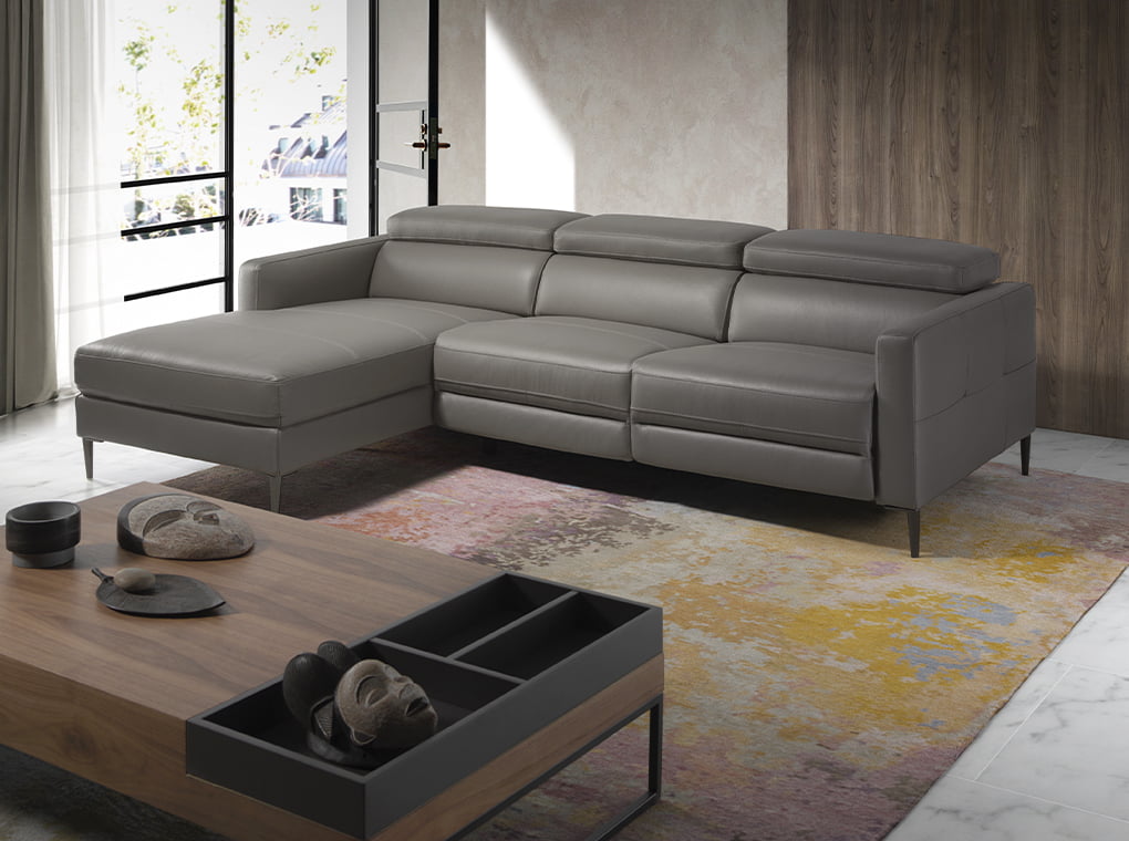 Sofá Chaise Longue de Cuero Gris Oscuro con Mecanismo de Relajación Angel Cerdá
