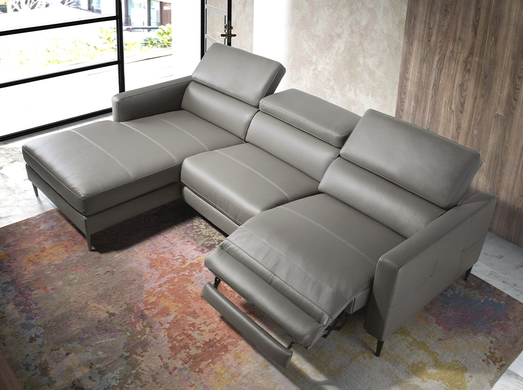 Sofá Chaise Longue de Cuero Gris Oscuro con Mecanismo de Relajación Angel Cerdá