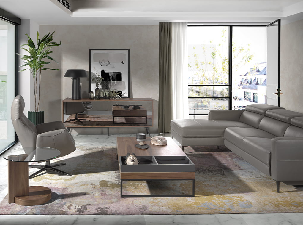 Sofá Chaise Longue de Cuero Gris Oscuro con Mecanismo de Relajación Angel Cerdá