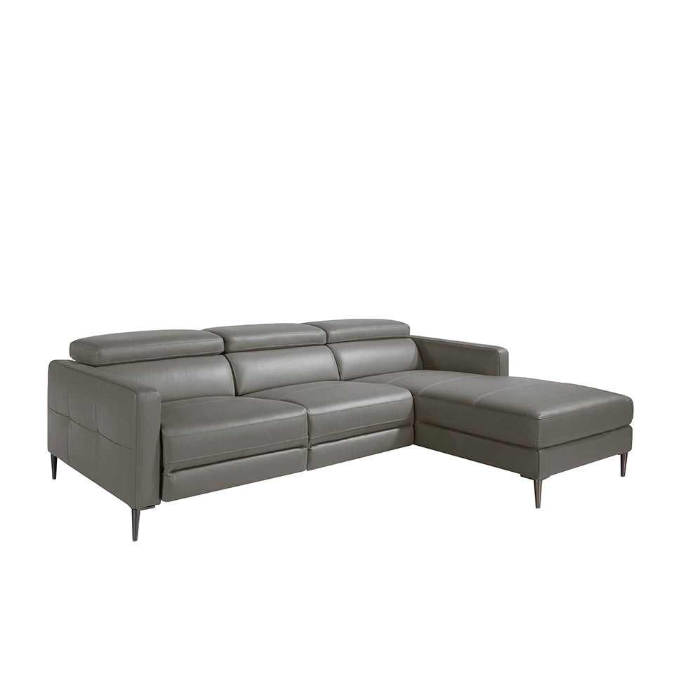 Sofá Chaise Longue de Cuero Gris Oscuro con Mecanismo de Relajación Angel Cerdá
