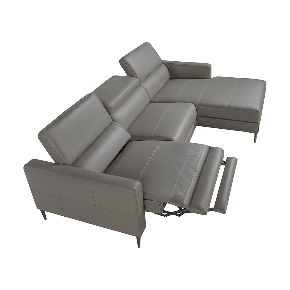 Sofá Chaise Longue de Cuero Gris Oscuro con Mecanismo de Relajación Angel Cerdá