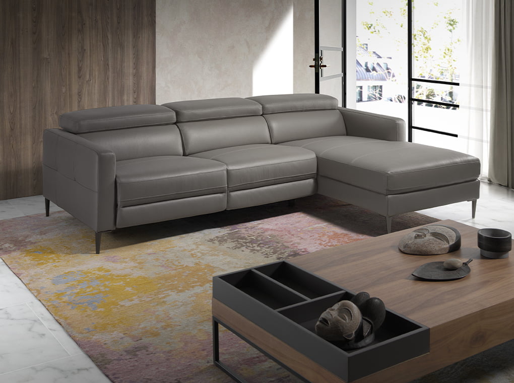 Sofá Chaise Longue de Cuero Gris Oscuro con Mecanismo de Relajación Angel Cerdá