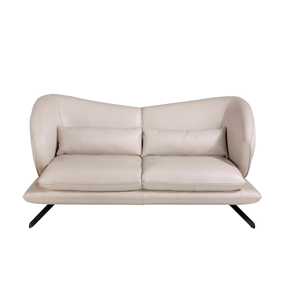 Sofá de diseño moderno tapizado en piel gris topo de Angel Cerdá.