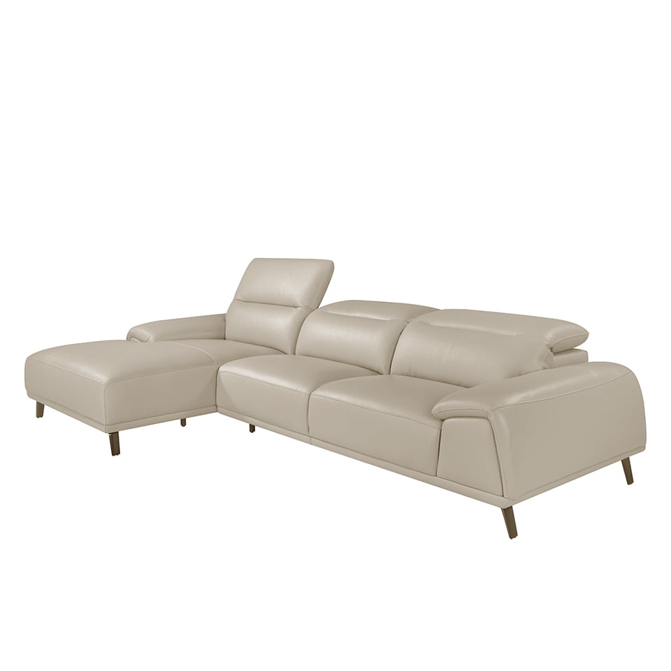 Sofá con chaise longue de piel de vaca en tono taupe de Angel Cerdá