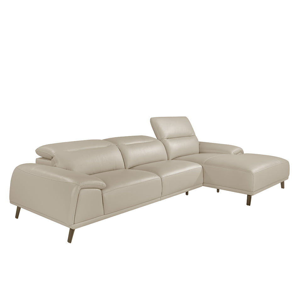 Sofá con chaise longue de piel de vaca en tono taupe de Angel Cerdá