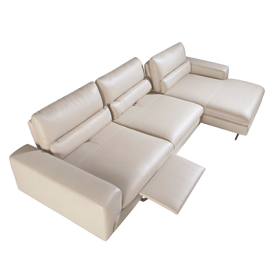 Sofá Chaise Longue de Cuero Gris Topo Angel Cerdá.