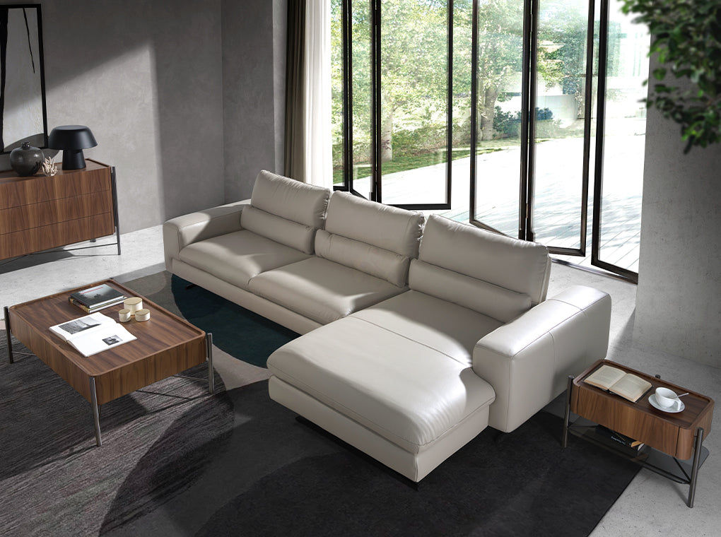 Sofá Chaise Longue de Cuero Gris Topo Angel Cerdá.