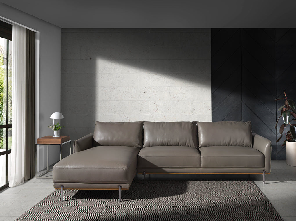Sofá Chaise Longue de Cuero de Vaca Gris Oscuro Angel Cerdá