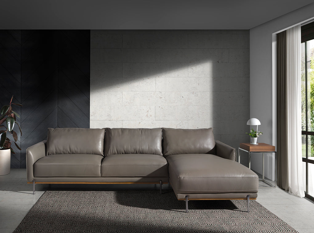 Sofá Chaise Longue de Cuero de Vaca Gris Oscuro Angel Cerdá