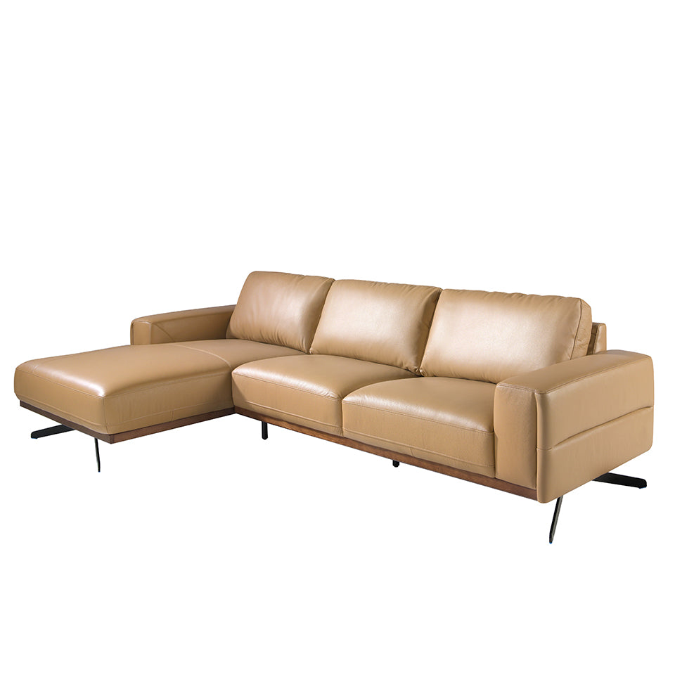 Sofá Chaise Longue Tapizado en Piel Arena Angel Cerdá