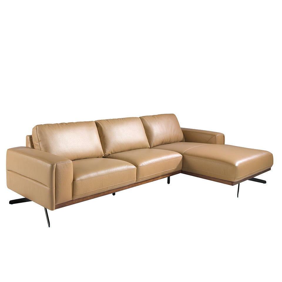 Sofá Chaise Longue Tapizado en Piel Arena Angel Cerdá