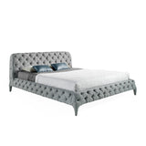 Cama doble tapizado en tela gris y estructura de madera de pino Angel Cerdá