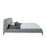Cama doble tapizado en tela gris y estructura de madera de pino Angel Cerdá