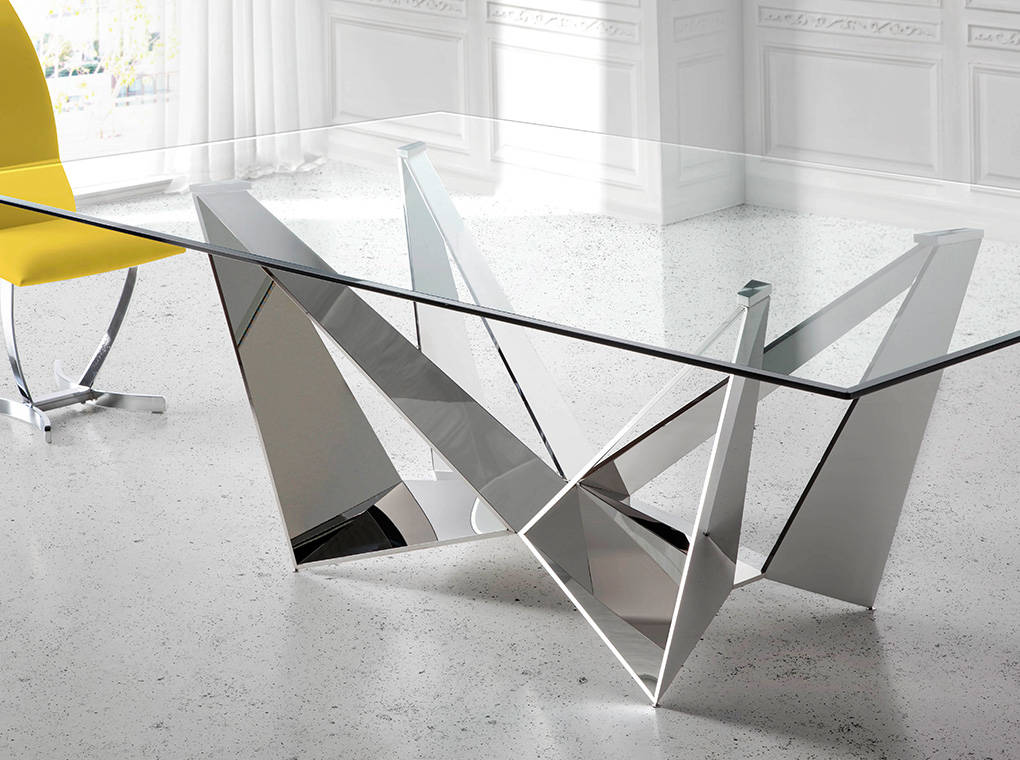 Mesa de comedor de vidrio con base de acero inoxidable 240x120 Angel Cerdá
