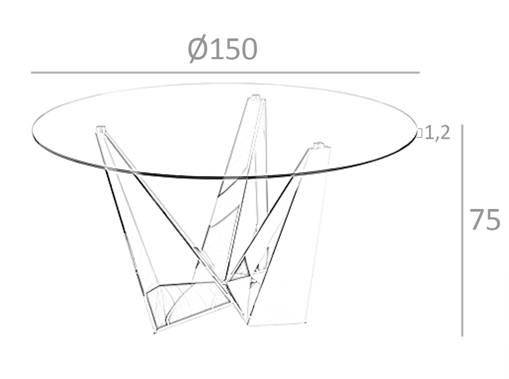 Mesa de comedor redonda con tapa de vidrio y soporte de acero inoxidable ø150cm Angel Cerdá