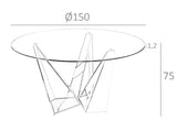 Mesa de comedor redonda con tapa de vidrio y soporte de acero inoxidable ø150cm Angel Cerdá