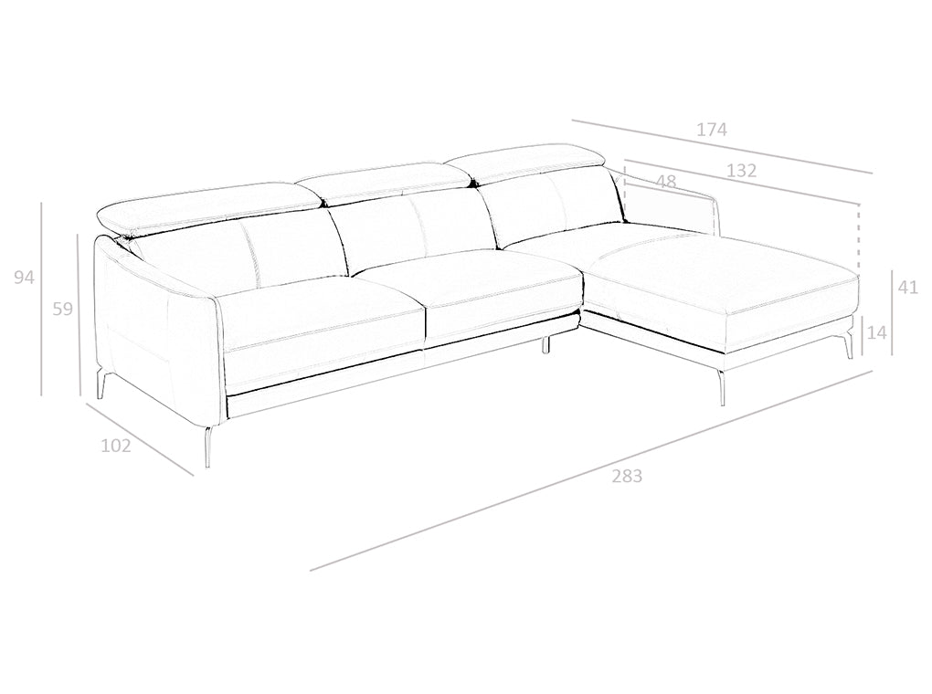 Sofá con chaise longue de cuero negro de vaca Angel Cerdá