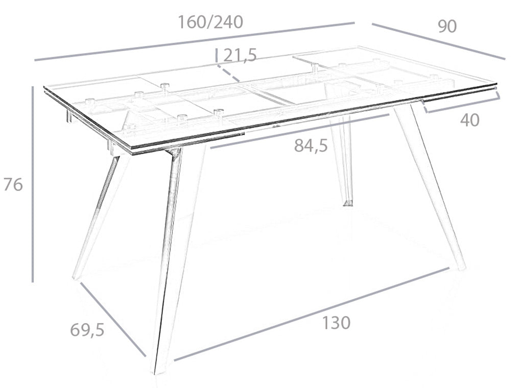 Mesa de comedor con tapa de vidrio y extensiones Angel Cerdá