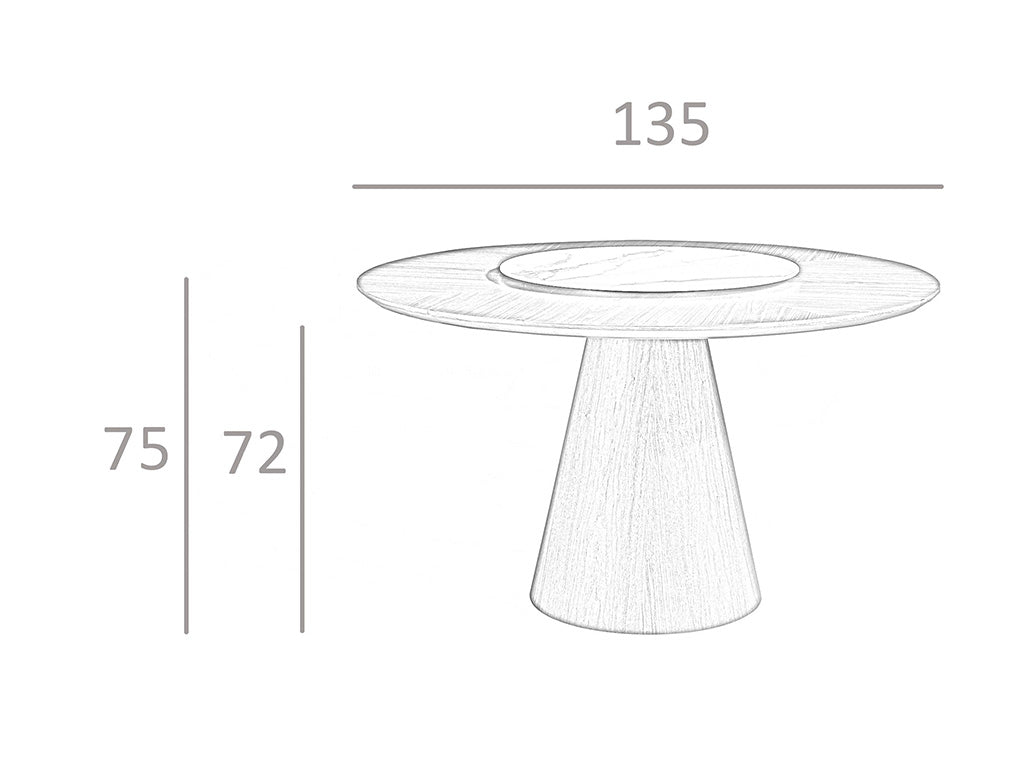 Mesa de comedor redonda de nogal con centro giratorio de porcelana ø150cm Angel Cerdá
