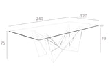 Mesa de comedor de vidrio con base de acero inoxidable 240x120 Angel Cerdá