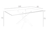 Mesa de comedor de vidrio con base de acero inoxidable 140x95 Angel Cerdá