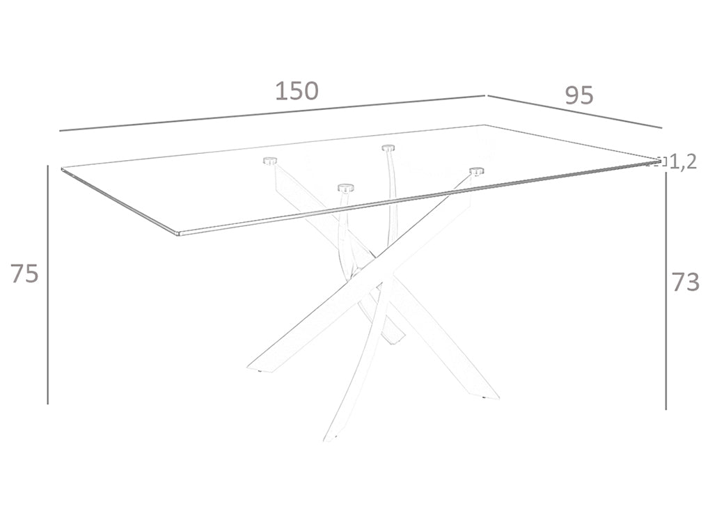 Mesa de comedor de vidrio con base de acero inoxidable Angel Cerdá