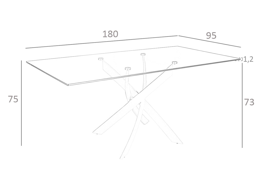 Mesa de comedor de vidrio con base de acero inoxidable 180x95 Angel Cerdá
