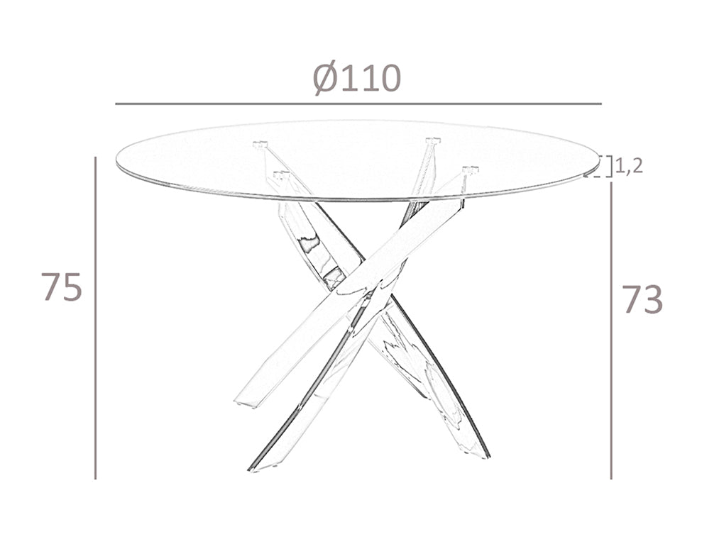Mesa de comedor redonda de vidrio con patas de acero ø110cm Angel Cerdá