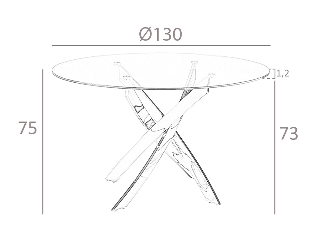 Mesa de comedor redonda de vidrio con patas de acero ø130cm Angel Cerdá
