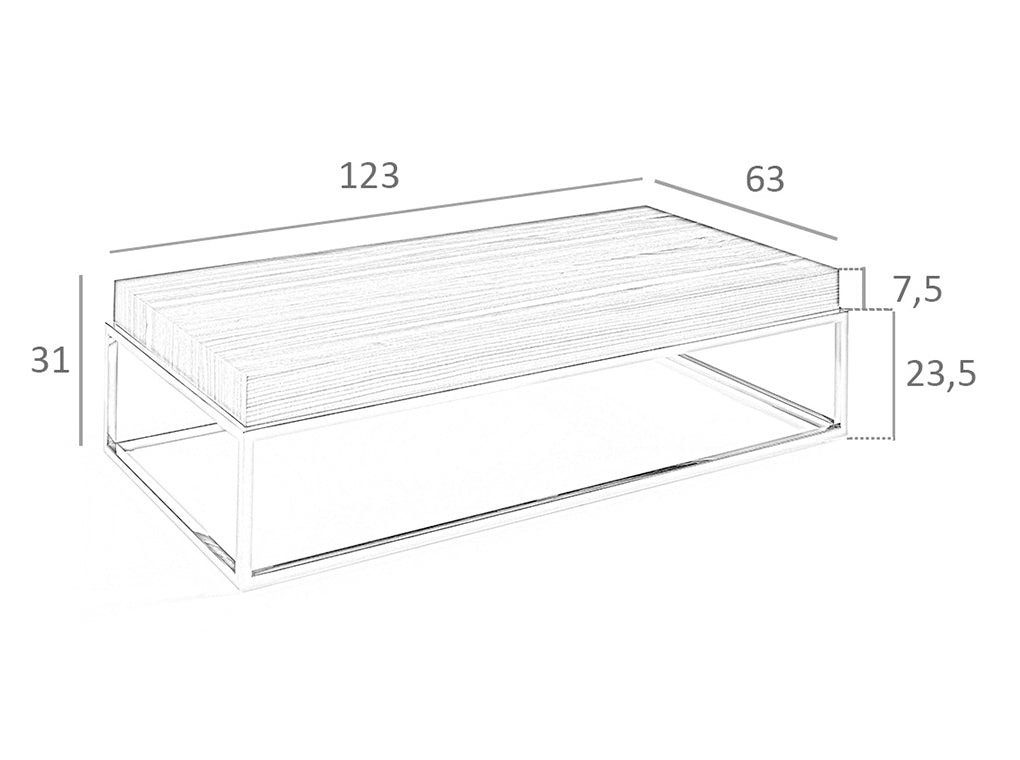 Mesa de café de nogal con estructura de acero inoxidable Angel Cerdá