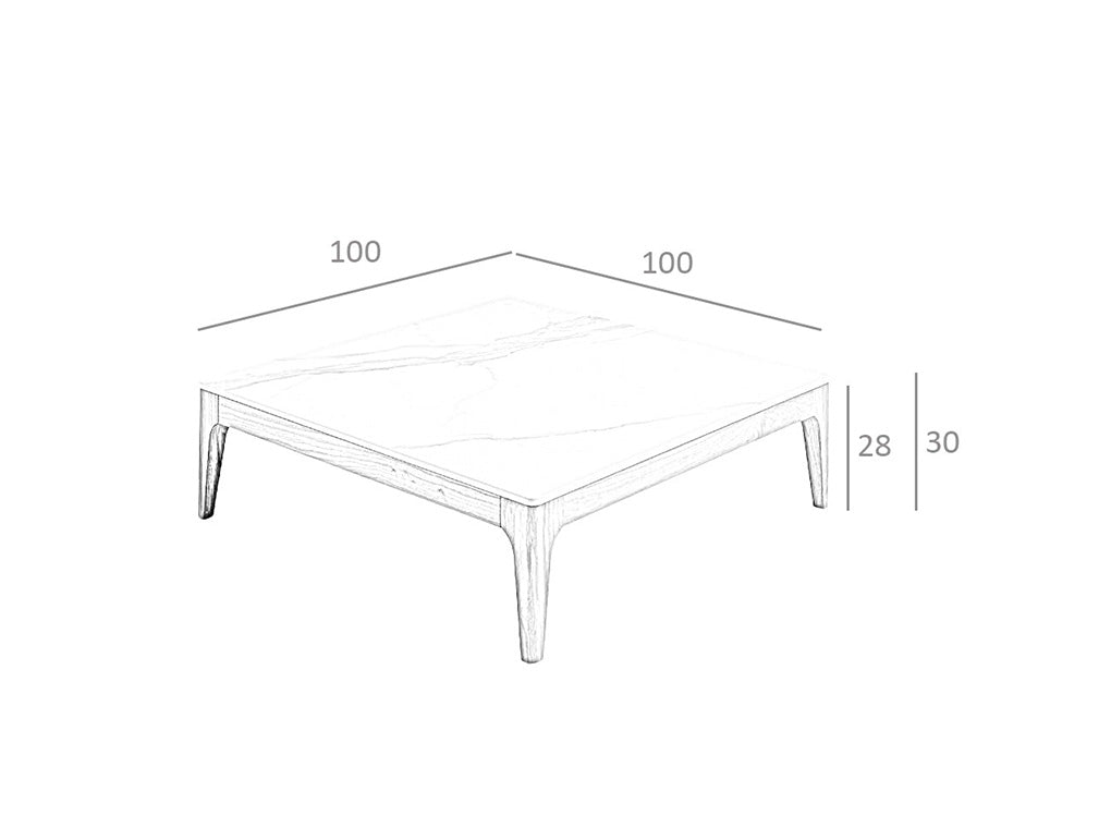 Mesa de café de imitación de mármol de vidrio con base de madera de nogal Angel Cerdá